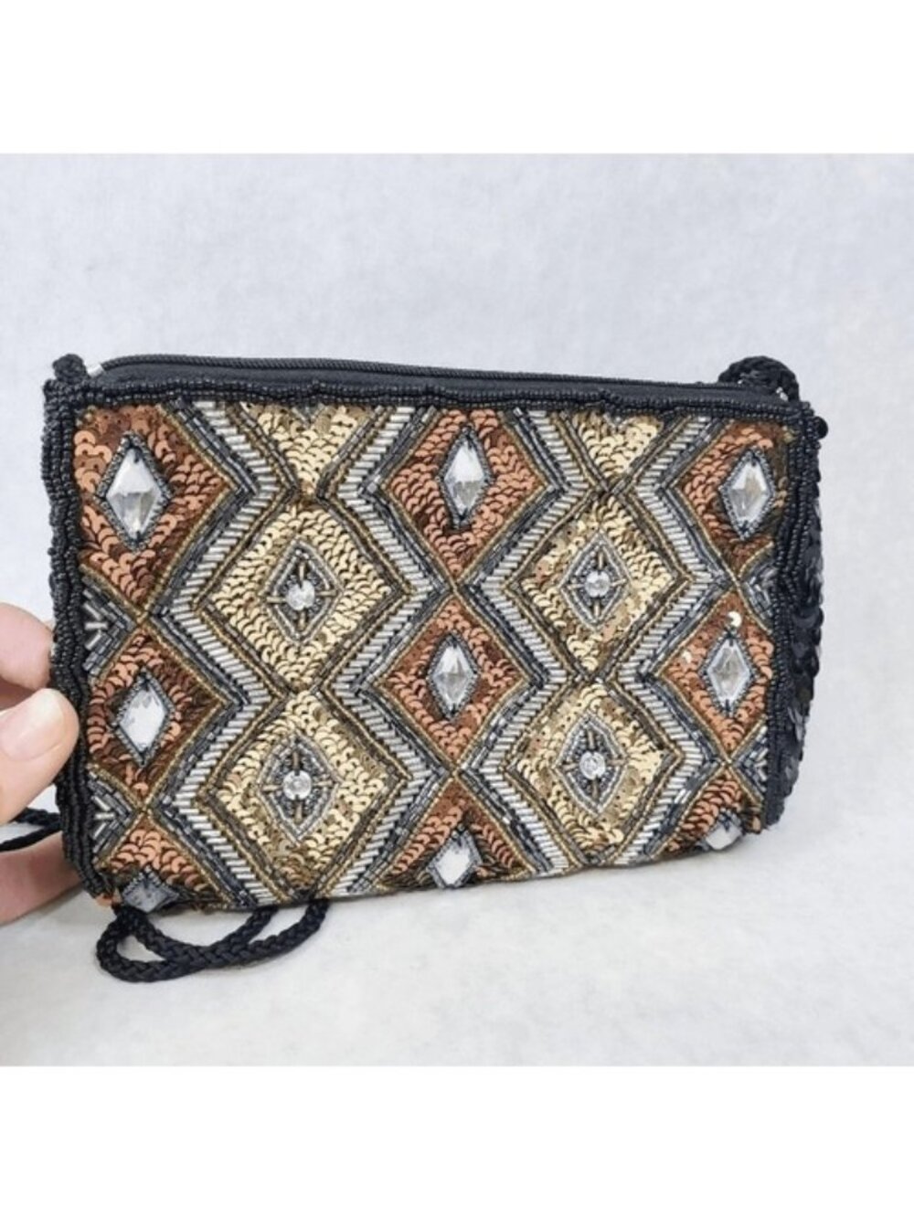 Vintage Multi Colored Beaded Crossbody Purse